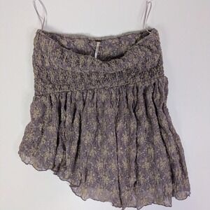 Free People Fairy Top M Smocked Babydoll Lace Purple Asymmetric Festival